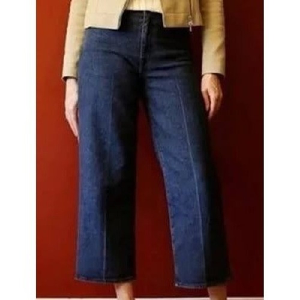BLDWN Cropped Wide Leg Trouser Jeans Womens 28 Blue Aura High Rise Dark‎ Wash